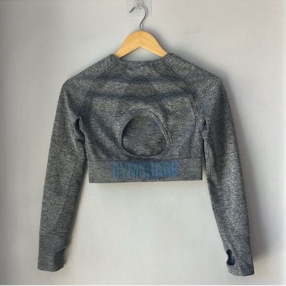 Gymshark Dry Flex Crop Top Gray Logo Gym Shirt - Picture 2 of 7